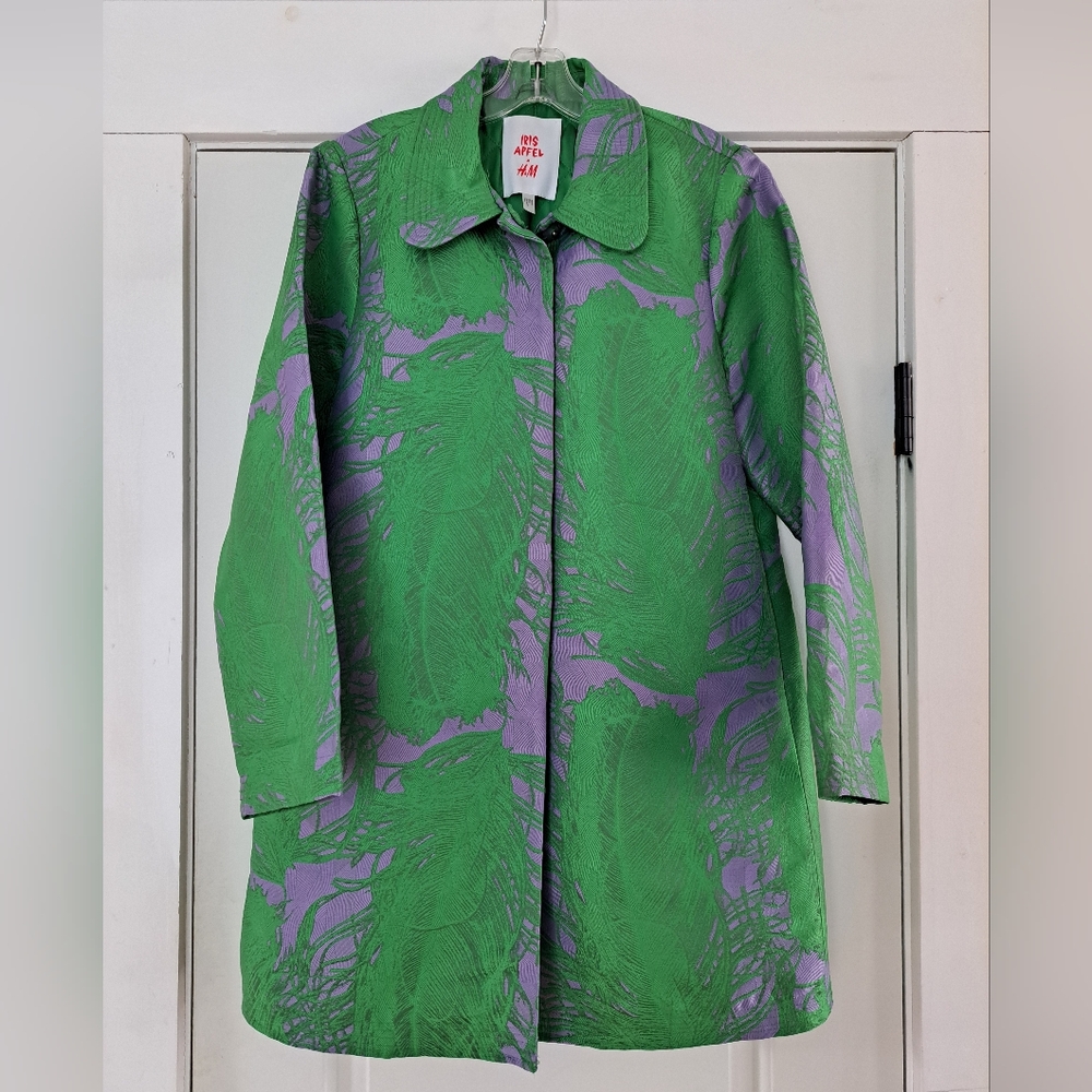 NWOT Iris Apfel x H&M Green and Purple Jacquard Weave Women's Coat. Size S